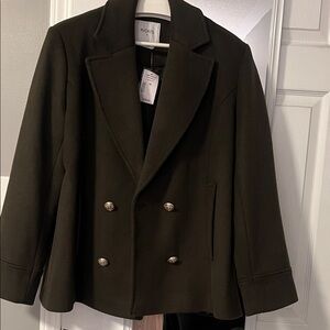 Ricki's Dark Olive Double-Breasted Peacoat with Gold Buttons